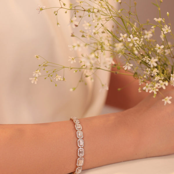Emerald-Cut Halo Tennis Bracelet