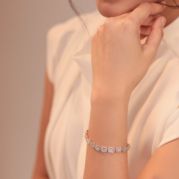 Emerald-Cut Halo Tennis Bracelet